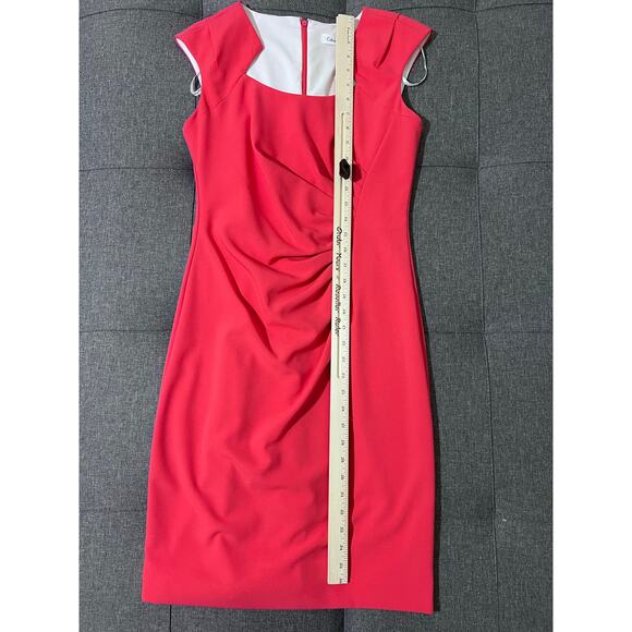Calvin Klein Dress Women 6 Orange Scuba Pleated Front Career Office - Picture 3 of 8
